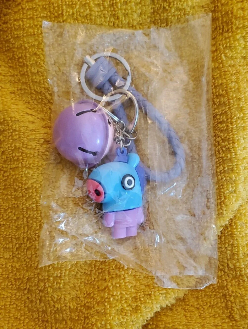 BTS K-POP Mang Horse Keychain with Purple Braided Loop BT21a